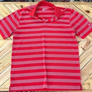 Red and white striped Nike golf polo